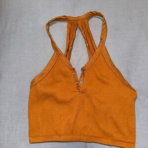 Free People Movement Orange Ribbed Halter Top
